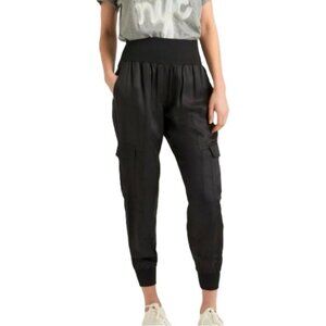 CINQ A SEPT Giles Cargo Pants Medium Black Cupro Elasticized Waist EUC
